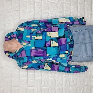 TEDDI Vintage 1980s Bright Block Abstract Pullover Seashell Buttons Long…